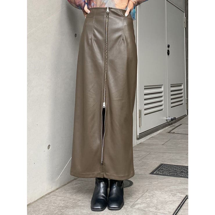 ブラウン | マルチウェイナローフェイクレザースカート | MURUA