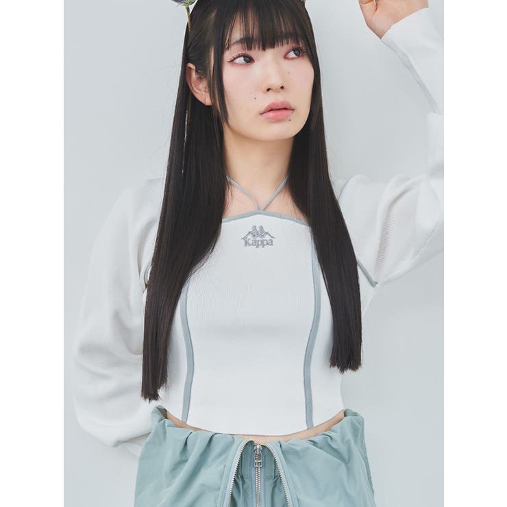 レディースウェア rurumu: usa-mimi knit cap white Kappa】トリミングリボンネックニット[品番：MKSW0062984]｜MURUA