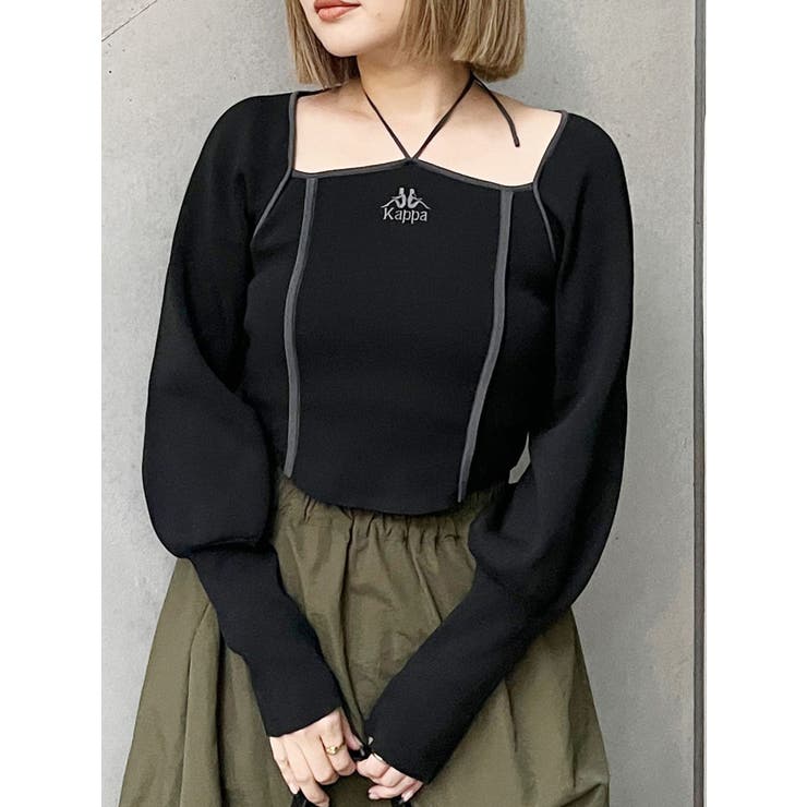 ブラック | 【Kappa】トリミングリボンネックニット | MURUA
