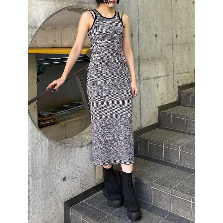 ワンピース ニット ラウンドネック 幾何学 プリーツ ロング S/XL 小さいサイズ プリーツニットワンピース 低身長さん・小柄女性