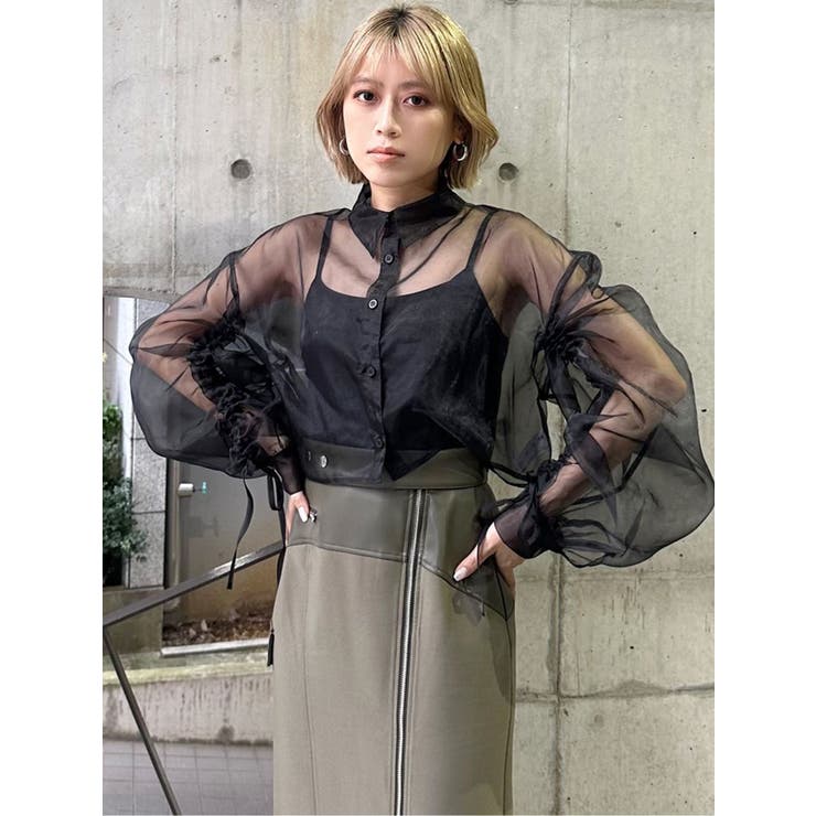 リボンドロストスリーブシャイニーシアーシャツ | MURUA | 詳細画像29 