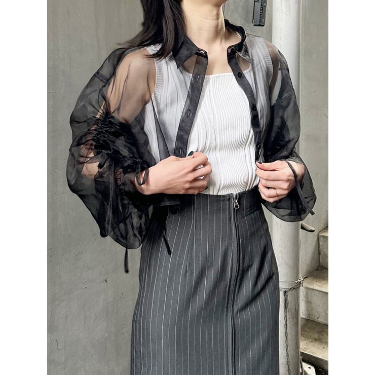 リボンドロストスリーブシャイニーシアーシャツ | MURUA | 詳細画像34 