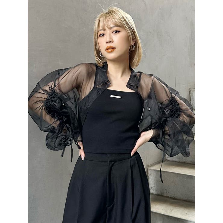 リボンドロストスリーブシャイニーシアーシャツ | MURUA | 詳細画像38 