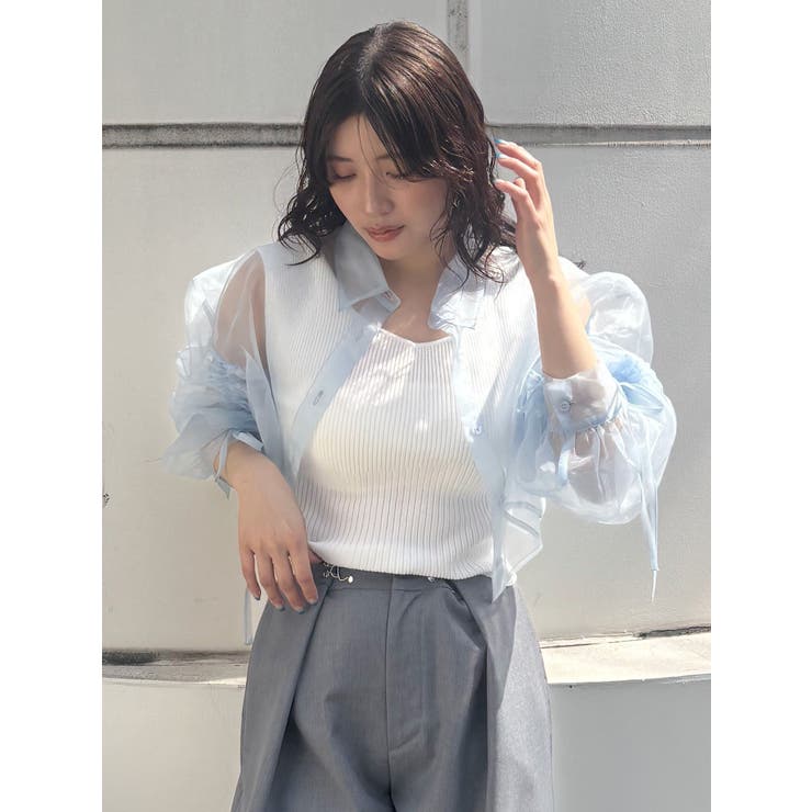 リボンドロストスリーブシャイニーシアーシャツ | MURUA | 詳細画像43 