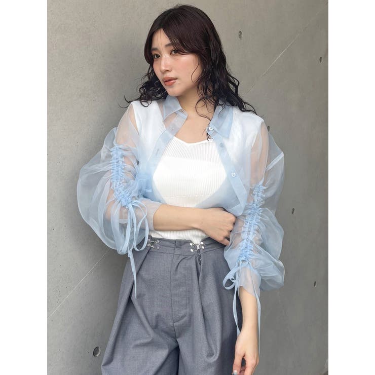 リボンドロストスリーブシャイニーシアーシャツ | MURUA | 詳細画像44 