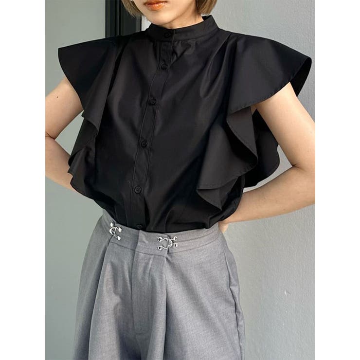 ブラック | ラッフルスリーブボリュームブラウス | MURUA