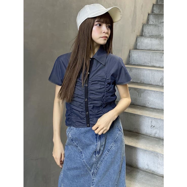 レイヤードチュールクロップドシャツ[品番：MKSW0064113]｜MURUA