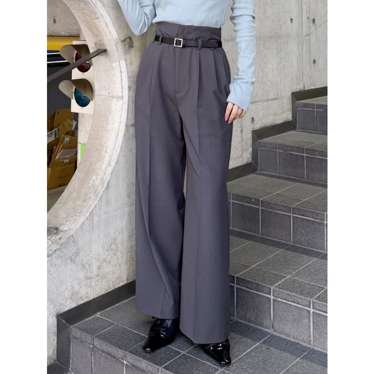 グレー | フェイクレザーベルトハイウエストパンツ | MURUA