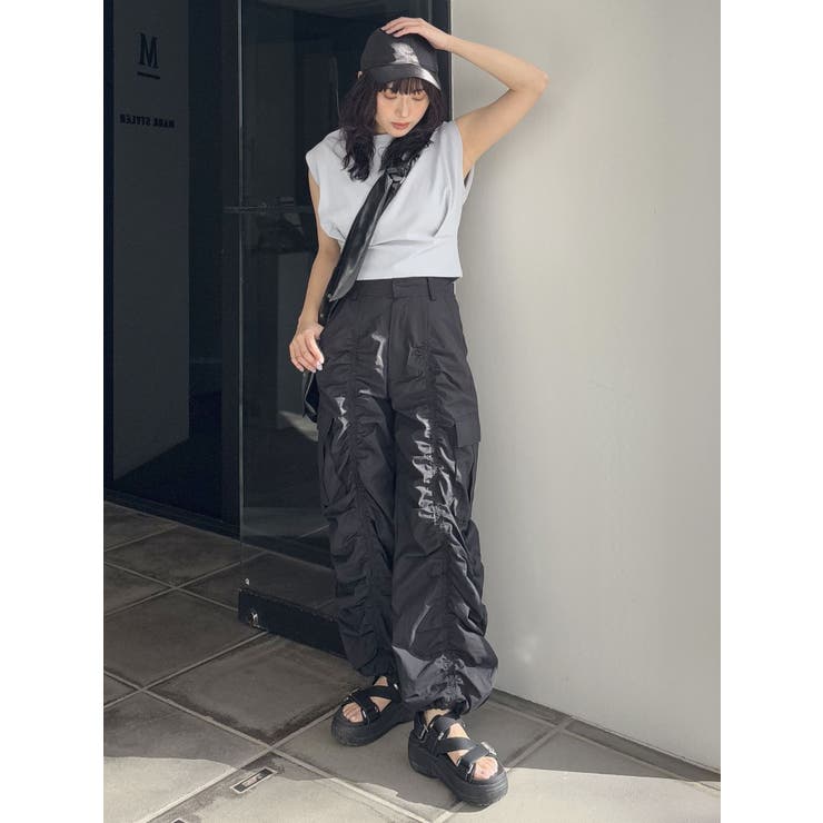 MURUA(ムルーア) シャーリングカーゴパンツ ブラック シャーリングカーゴパンツ【セットアップ着用可】[品番