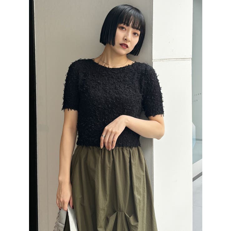 【美品】ドゥロワー モヘヤ ハーフスリーブ ニット グレー クルーネック ふわ Drawer（ドゥロワー）の「Drawer 3Gカシミヤコットンクルー