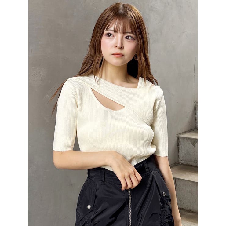 ホワイト | レイヤードオープンハーフニット | MURUA