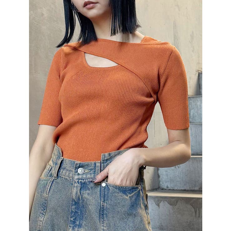 オレンジ | レイヤードオープンハーフニット | MURUA