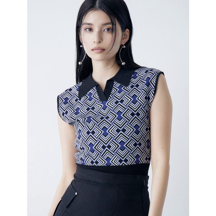 ブラック | ジオメトリックニットタンク | MURUA