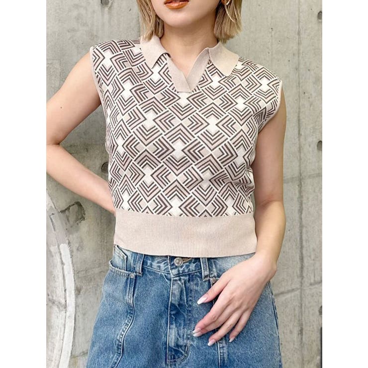 ベージュ | ジオメトリックニットタンク | MURUA