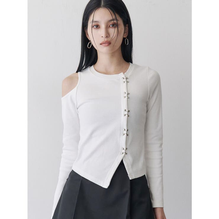 ホワイト | ホックアシメリブトップス | MURUA