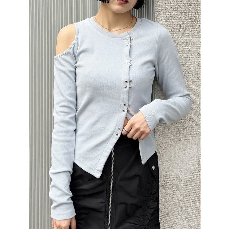 ブルー | ホックアシメリブトップス | MURUA