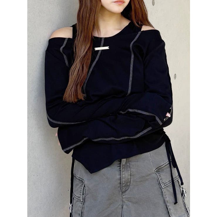 ブラック | フーディレイヤードトップス | MURUA