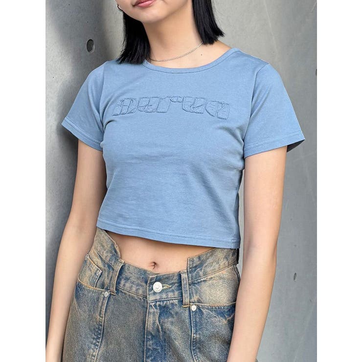 ブルー | パッチステッチクロップドT | MURUA