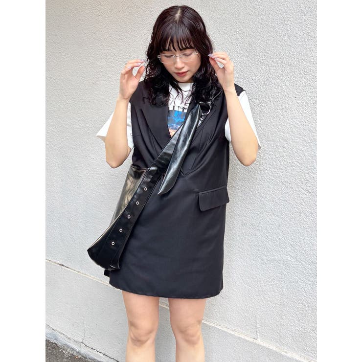 MURUA ブラックミニワンピース ムルーア MURUA ステッチミニワンピース （ブラック