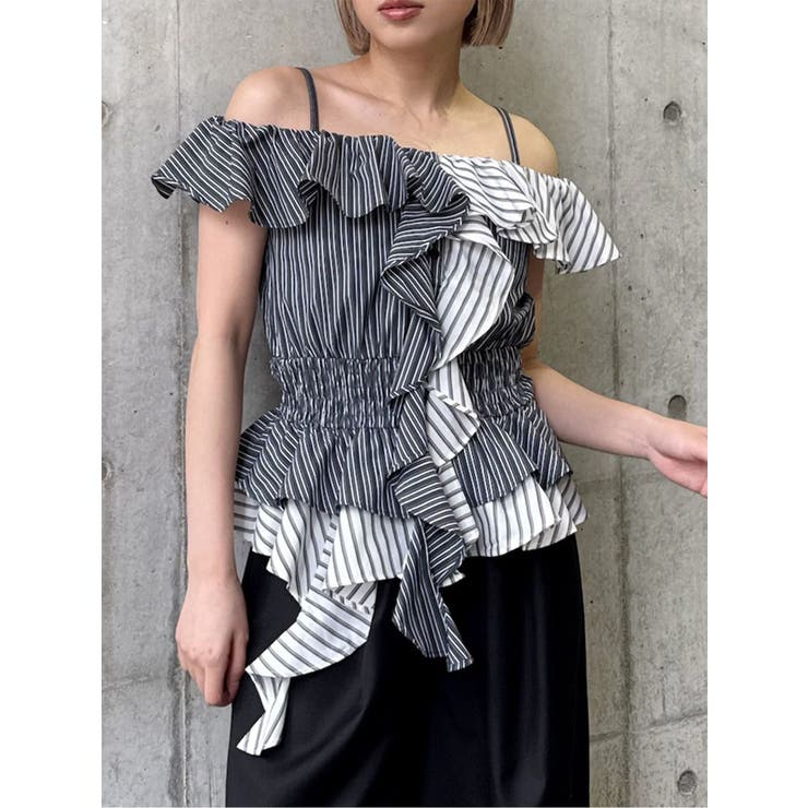 ブラック | カスケードスウィッチングフリルシャツ | MURUA