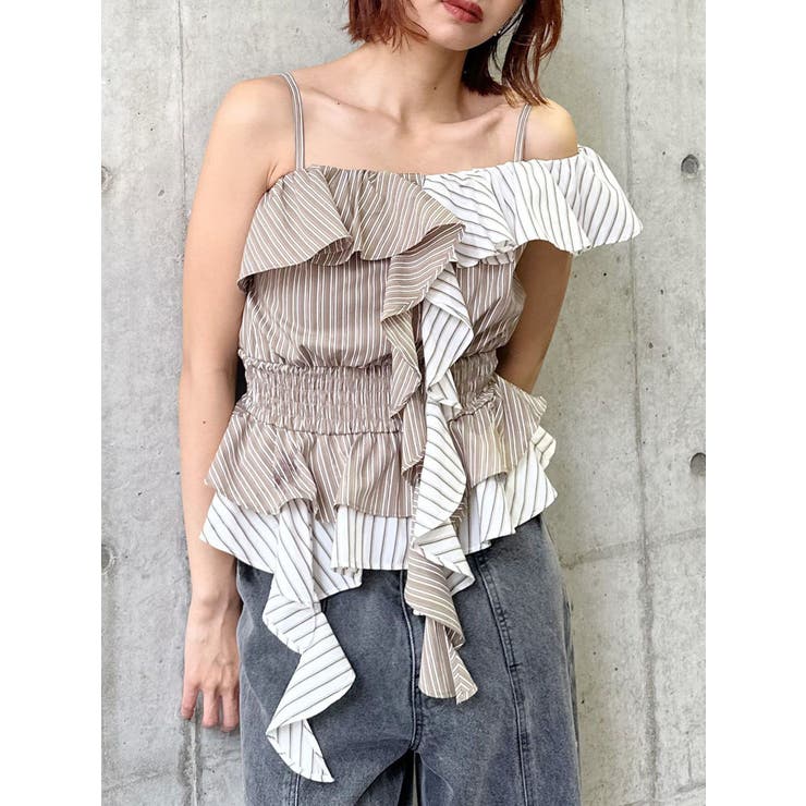 ベージュ | カスケードスウィッチングフリルシャツ | MURUA