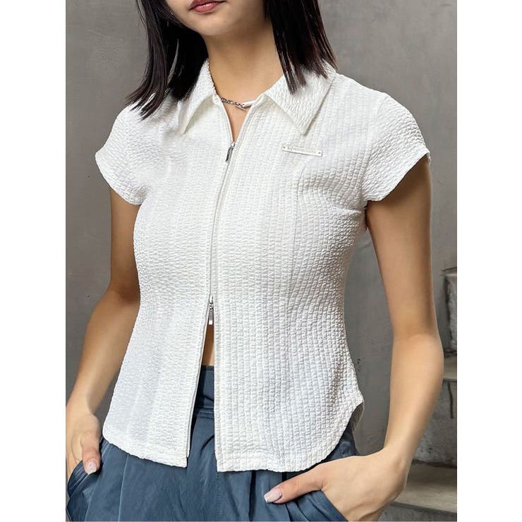 ホワイト | ダブルジップタイトシャツ | MURUA