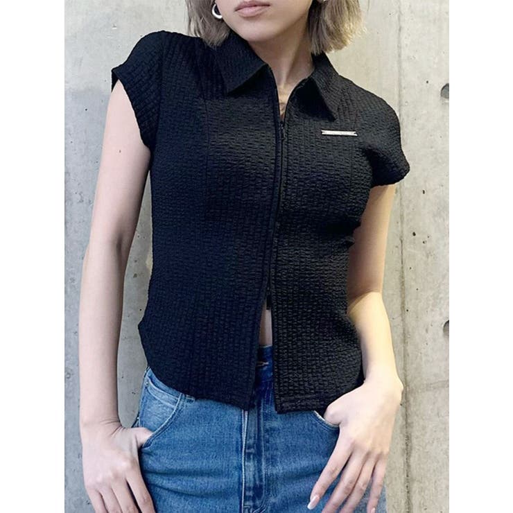 ブラック | ダブルジップタイトシャツ | MURUA