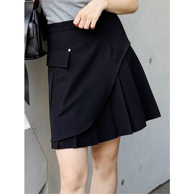 ブラック | カットオフアシメプリーツスカート | MURUA