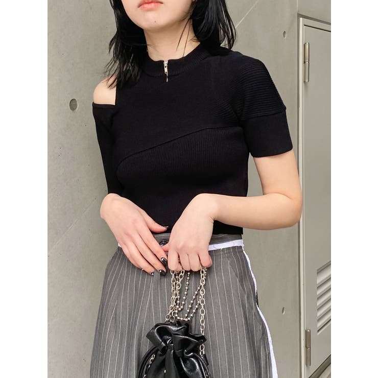 ワンサイドオフショルジップニット | MURUA | 詳細画像3 