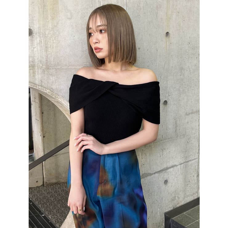 Whim Gazette 黒 オフショルダー半袖ニット♡新品未使用 Whim Gazette｜ウィムガゼットのニット/セーター（オフ