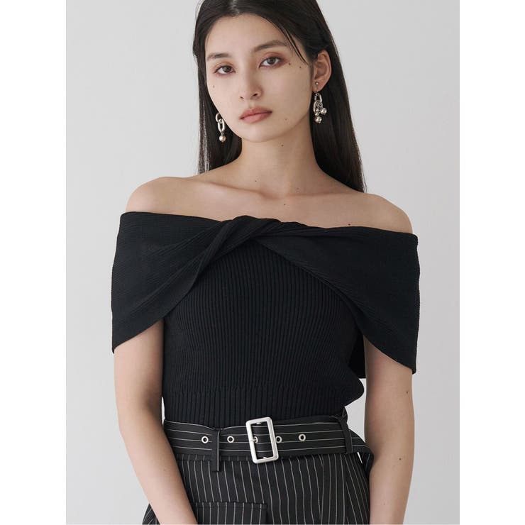 ブラック | オフショルダーツイストニット | MURUA