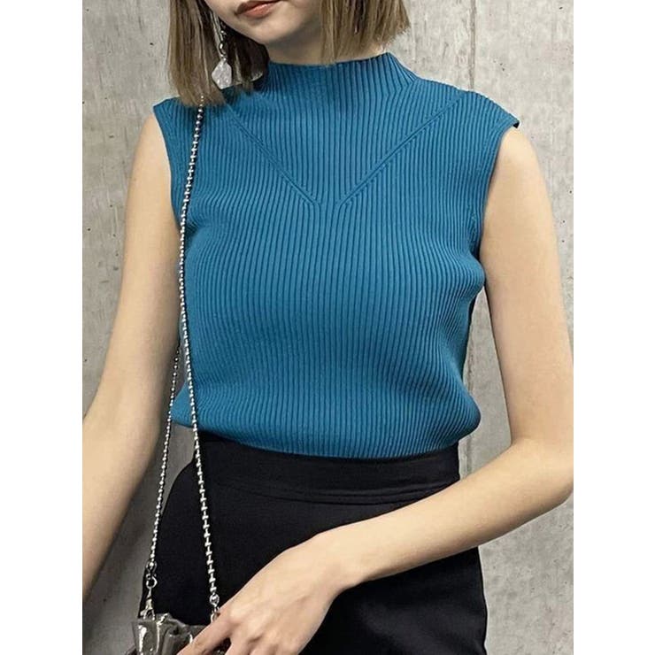 ブルー | ハイネックノースリーブニット | MURUA