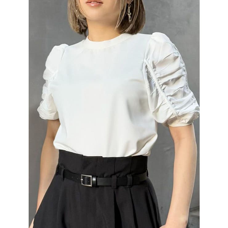 ホワイト | ギャザースリーブトップス | MURUA