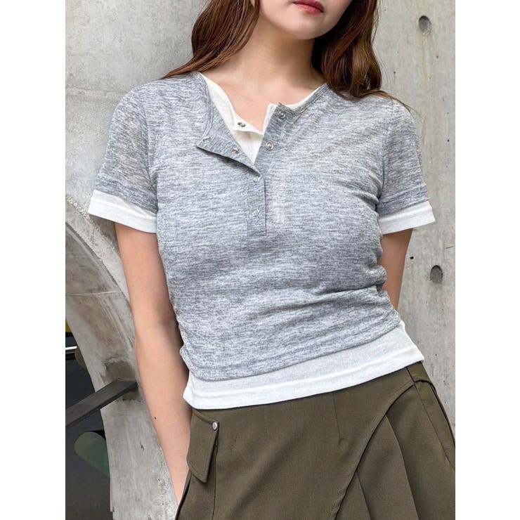 グレー | ヘンリーネックレイヤードトップス | MURUA