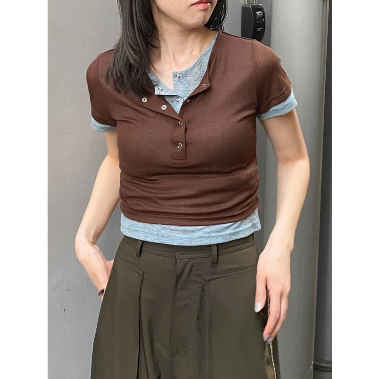 ブラウン | ヘンリーネックレイヤードトップス | MURUA