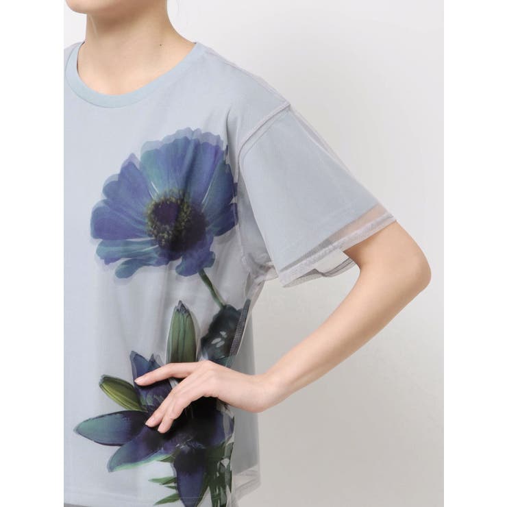 MURUA×STAYFLOWER】チュールドッキングフラワーTシャツ[品番
