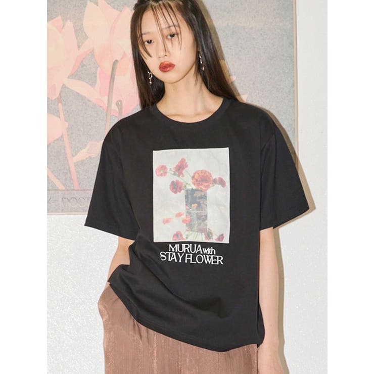 ブラック | 【MURUA×STAYFLOWER】フォトチュールTシャツ | MURUA