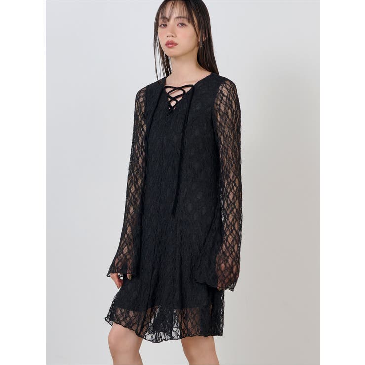 ブラック | レースアップミニワンピース | MURUA
