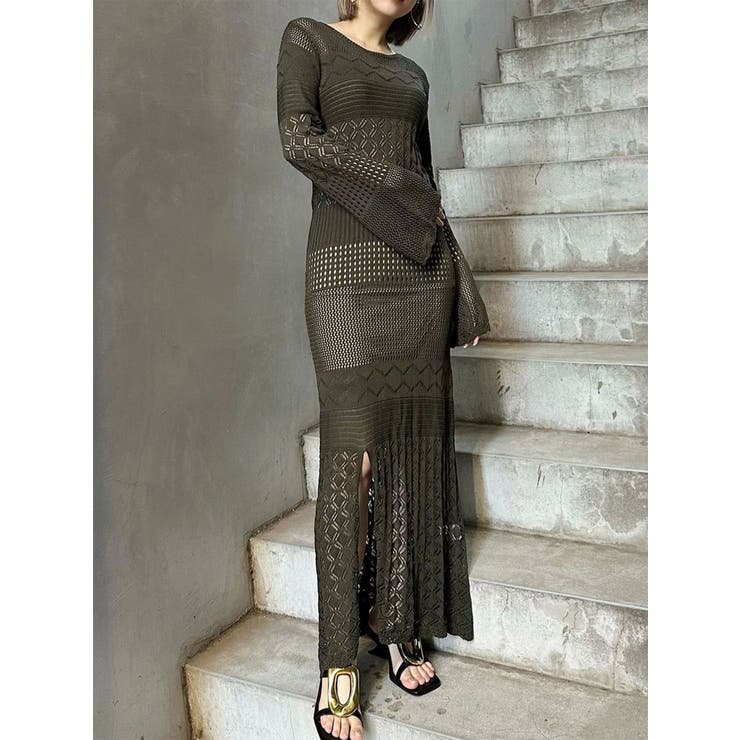 カーキ | クロシェニットワンピース | MURUA