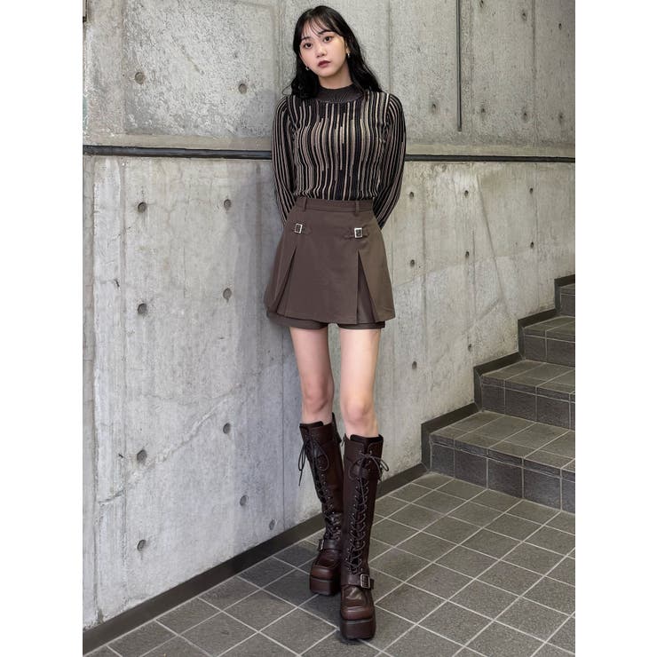 バックルベルトロングブーツ パンクファッション バックルベルト付きロングブーツ 靴|パンク