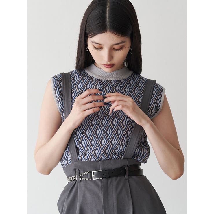 グレー | ジオメトリックフレンチスリーブニットタンク | MURUA