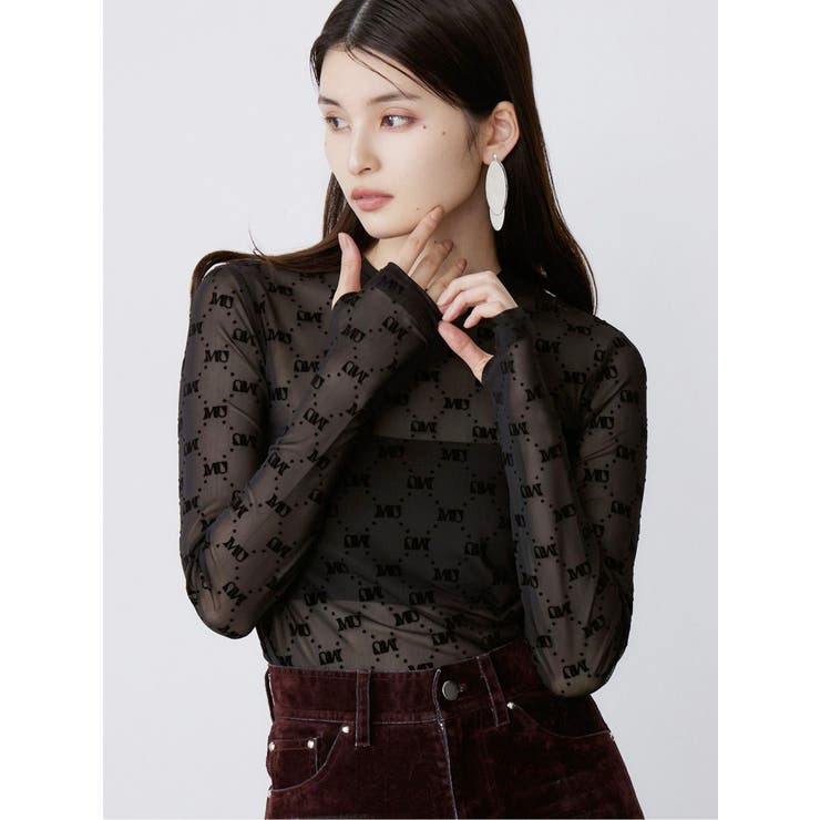 ブラック | フロッキーモノグラムシアートップス | MURUA
