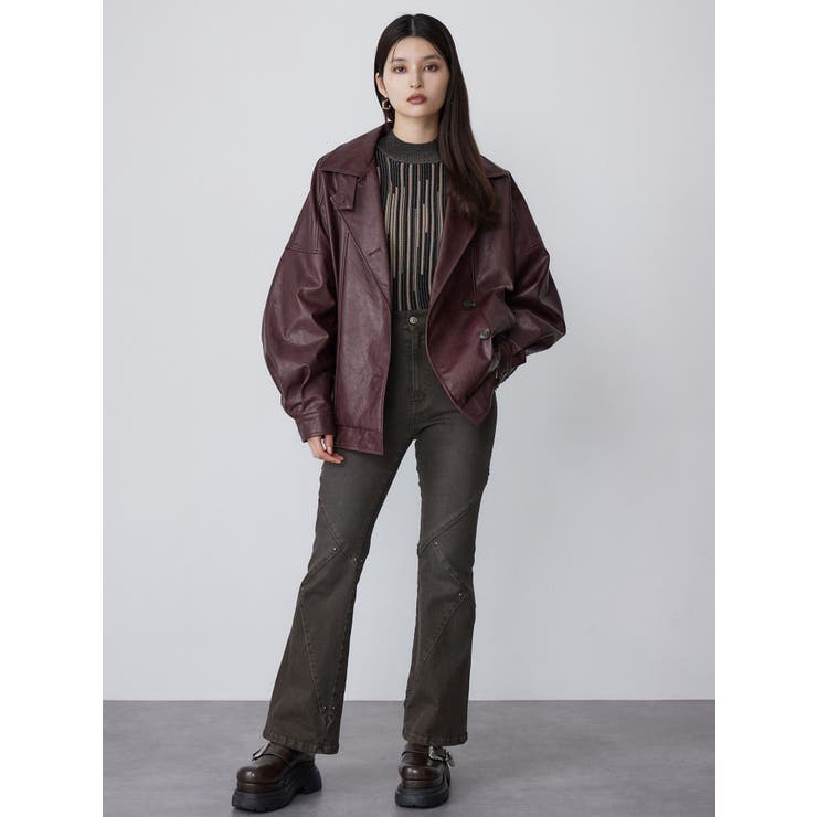 スタンドネックフェイクレザージャケット[品番：MKSW0065726]｜MURUA