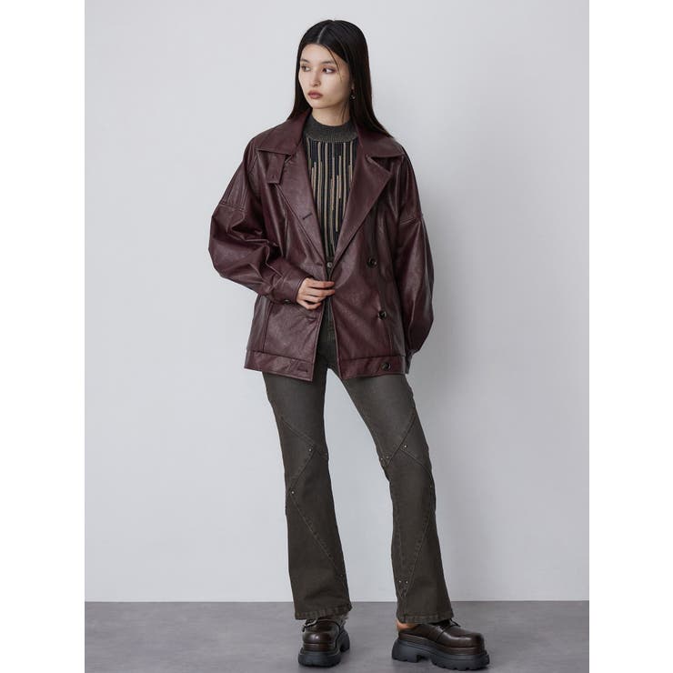 スタンドネックフェイクレザージャケット[品番：MKSW0065726]｜MURUA