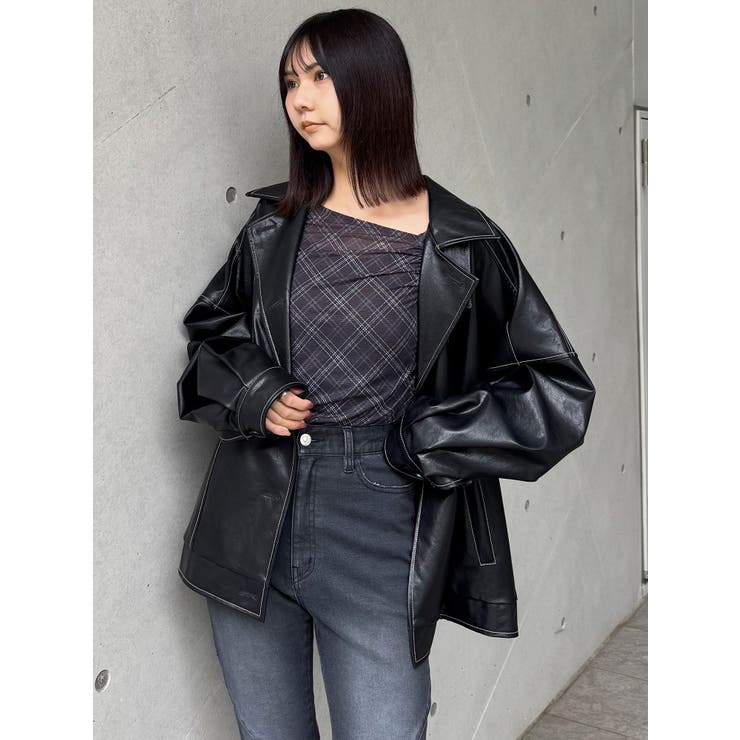 スタンドネックフェイクレザージャケット | MURUA | 詳細画像29 