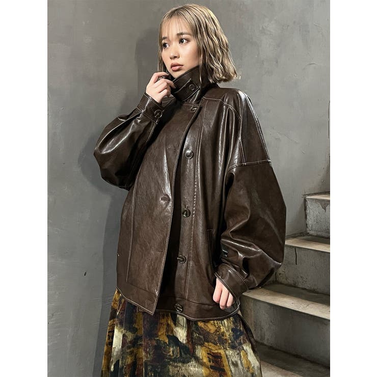 スタンドネックフェイクレザージャケット | MURUA | 詳細画像36 