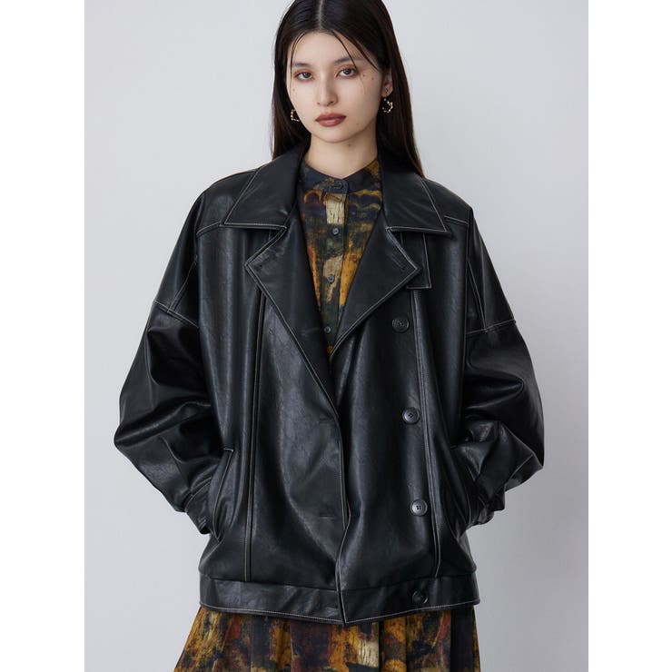 ブラック | スタンドネックフェイクレザージャケット | MURUA