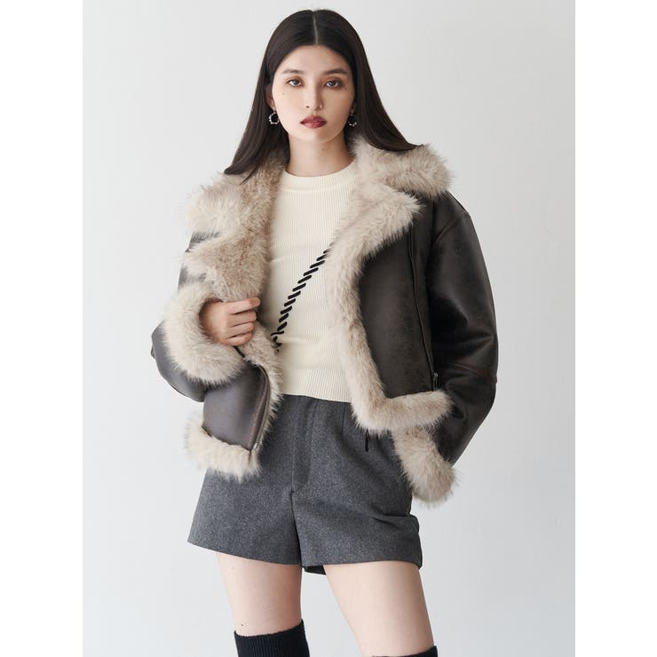 アンイーブンショートフェイクムートンジャケット | MURUA | 詳細画像13 