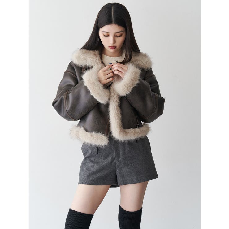 アンイーブンショートフェイクムートンジャケット | MURUA | 詳細画像14 