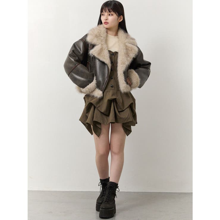 アンイーブンショートフェイクムートンジャケット | MURUA | 詳細画像23 